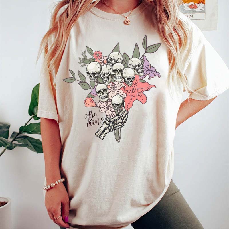 Skull Flowers Be Mine T-Shirt-carlalin