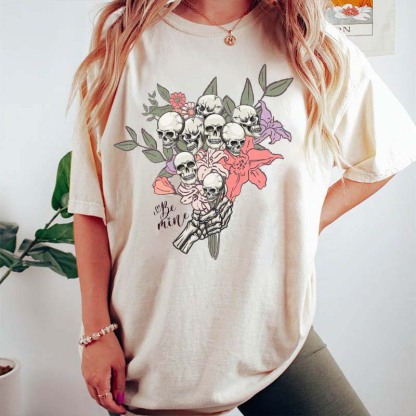 Skull Flowers Be Mine T-Shirt-carlalin