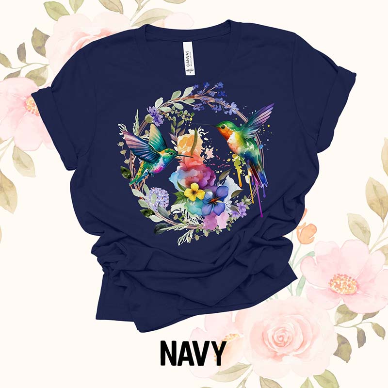 Hummingbird Floral Wreath T-Shirt-carlalin