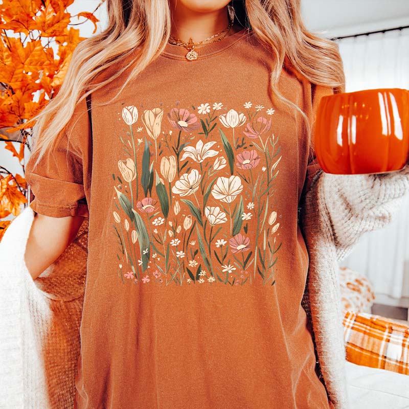 Aesthetic Wild Flower Vintage Nature Lovers T-Shirt-carlalin
