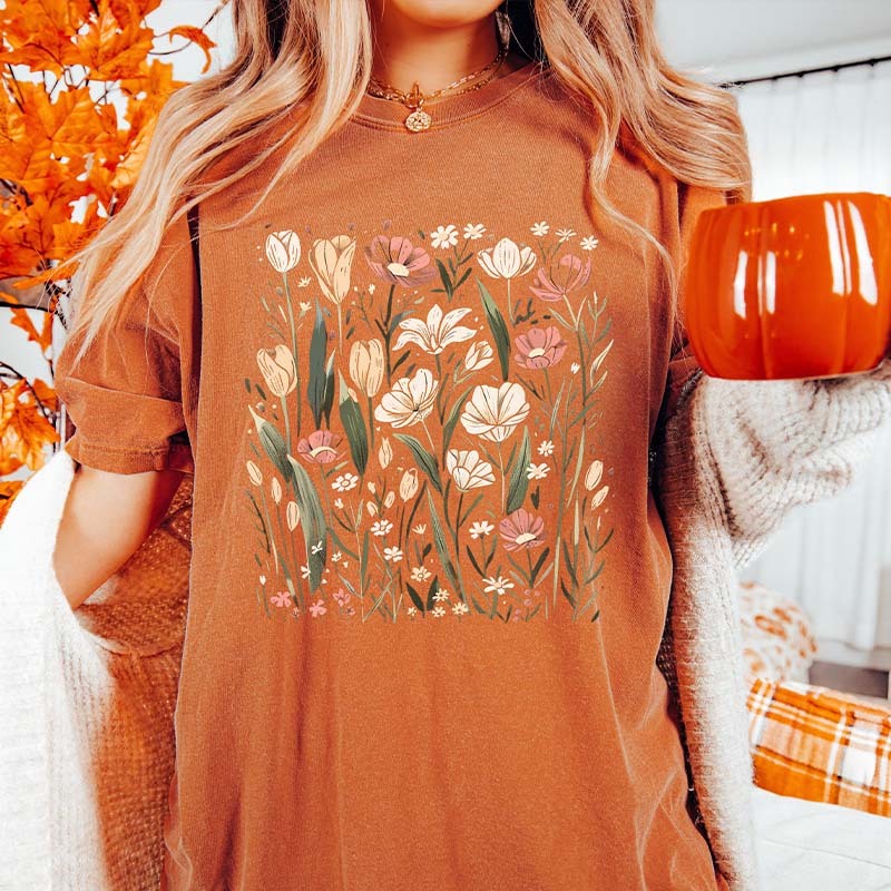 Aesthetic Wild Flower Vintage Nature Lovers T-Shirt-carlalin