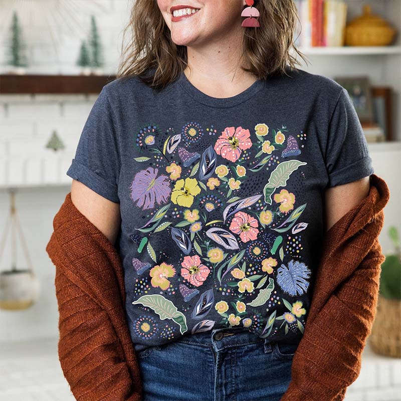 Vintage Botanical Wildflower Leaves T-Shirt-carlalin