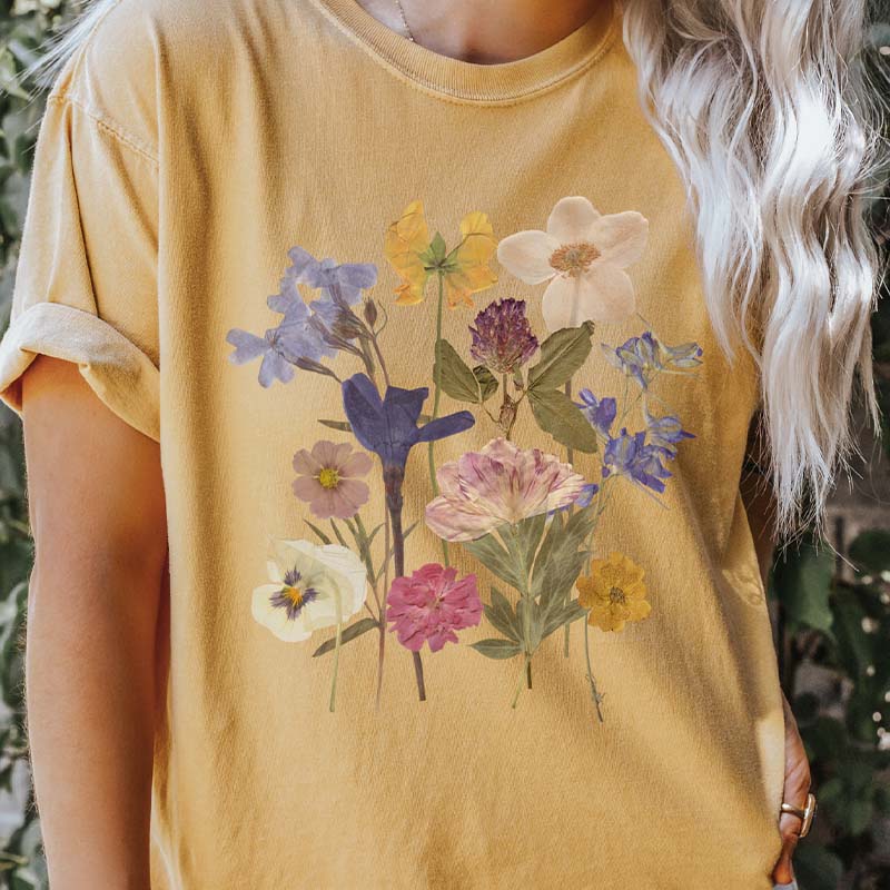 Dried Flower Botanical Floral Printed T-Shirt-carlalin