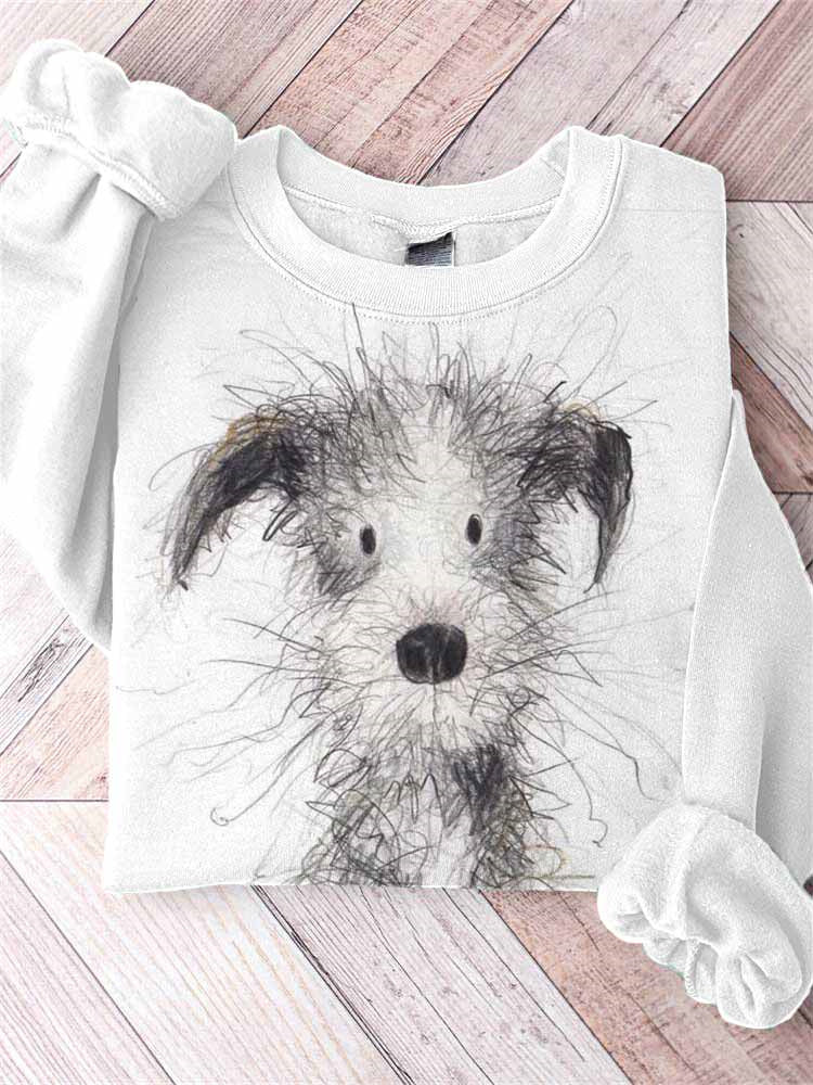 Sketch Painting Dog Print Casual Sweatshirt-carlalin