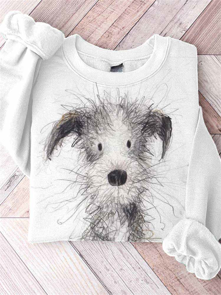 Sketch Painting Dog Print Casual Sweatshirt-carlalin