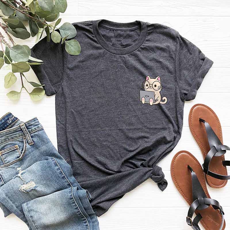 Cute Cat Reading Of Animal T-Shirt