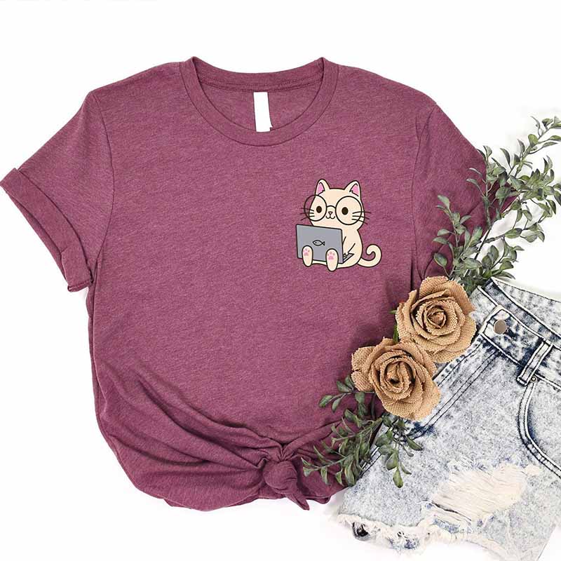 Cute Cat Reading Of Animal T-Shirt