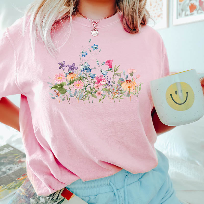 Watercolor Botanical Floral Wildflower T-Shirt-carlalin