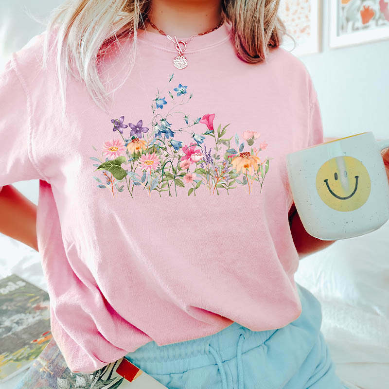Watercolor Botanical Floral Wildflower T-Shirt-carlalin