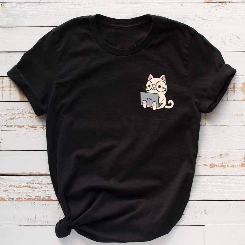 Cute Cat Reading Of Animal T-Shirt