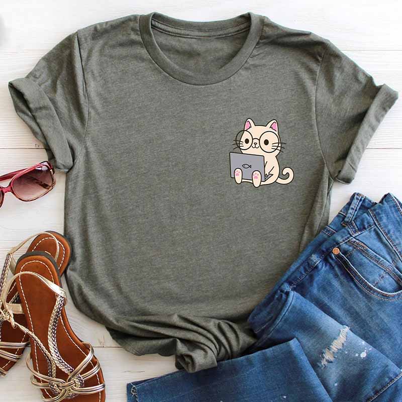 Cute Cat Reading Of Animal T-Shirt