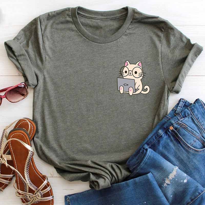 Cute Cat Reading Of Animal T-Shirt