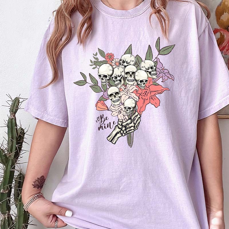 Skull Flowers Be Mine T-Shirt-carlalin