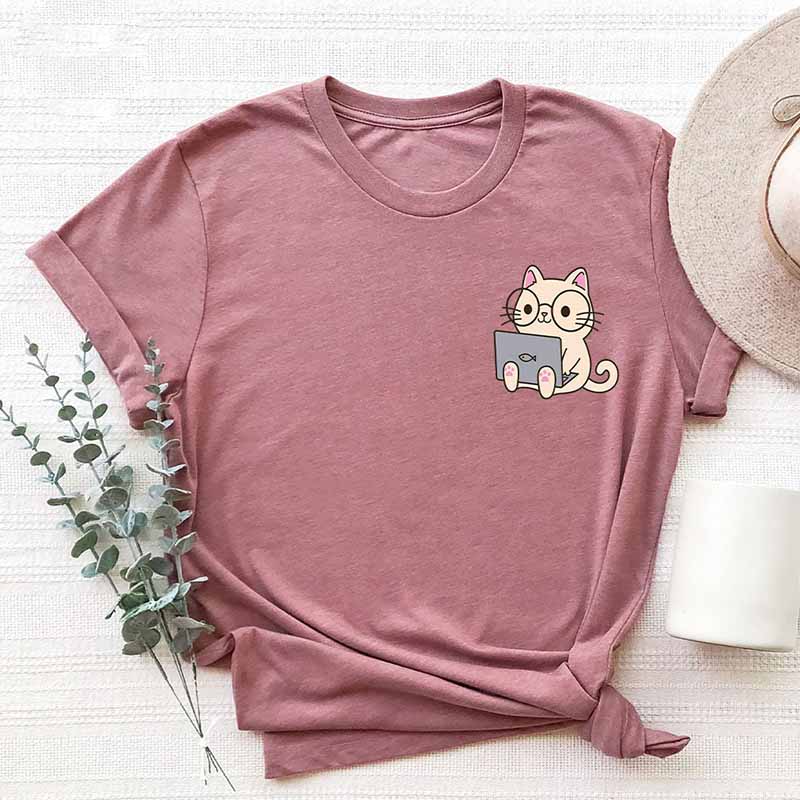 Cute Cat Reading Of Animal T-Shirt