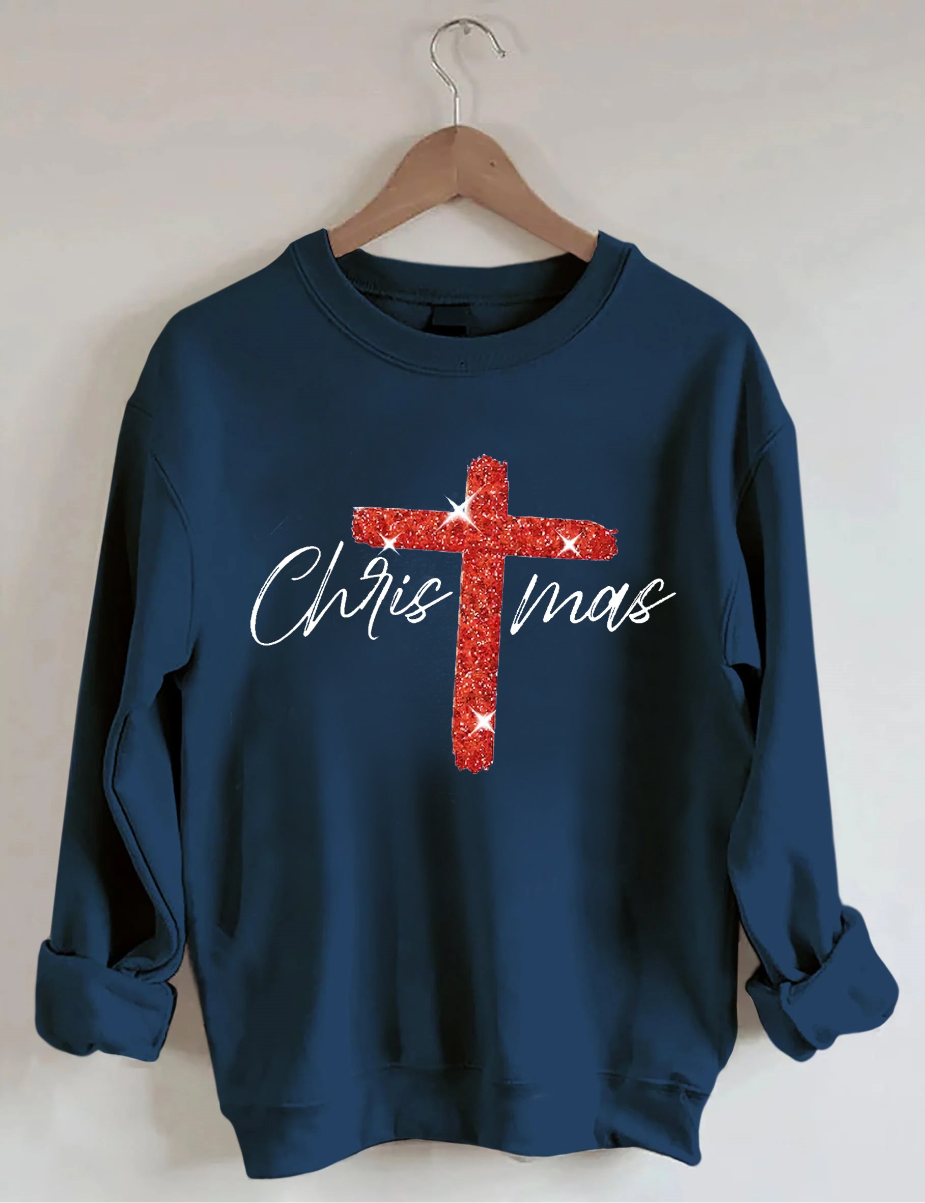 Retro Christmas Faith Cross Print Sweatshirt-carlalin