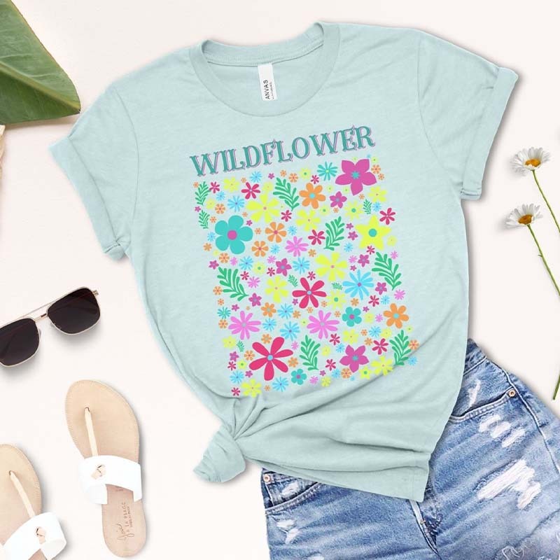 Bright Pastel Flowers Boho T-Shirt-carlalin