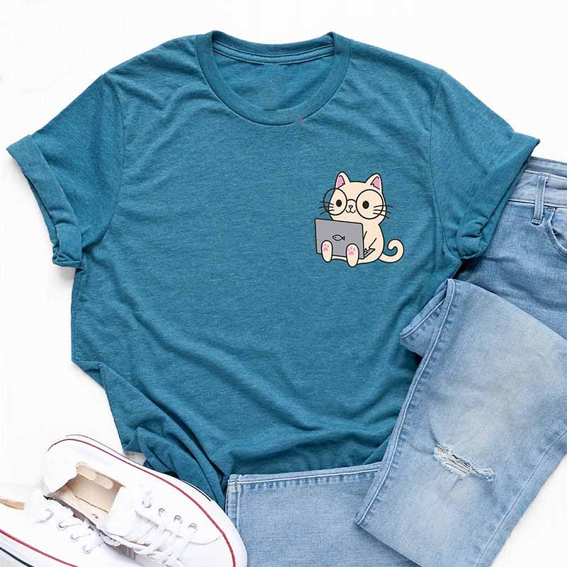 Cute Cat Reading Of Animal T-Shirt