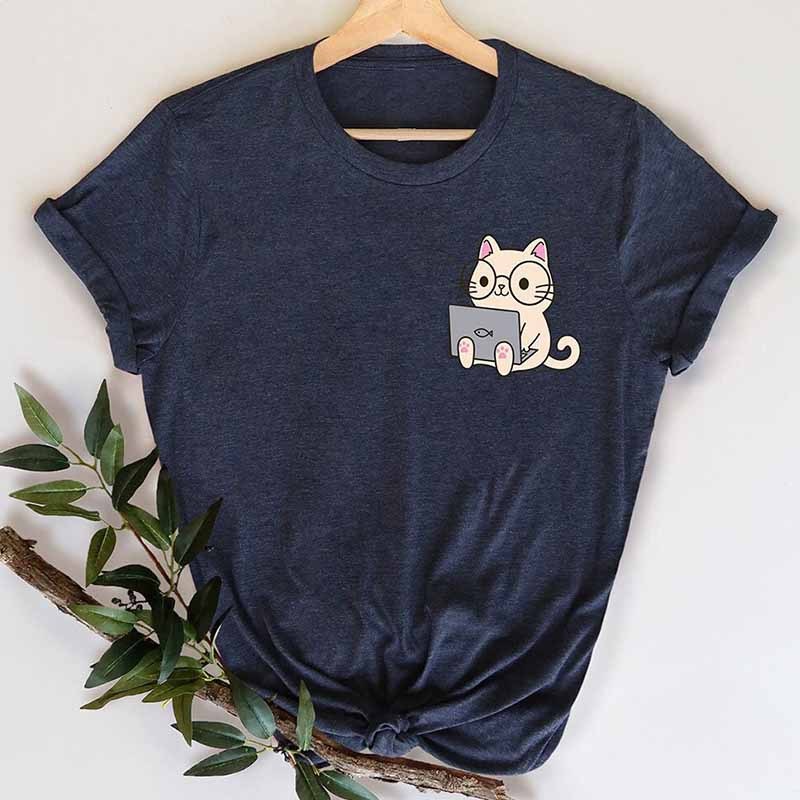 Cute Cat Reading Of Animal T-Shirt