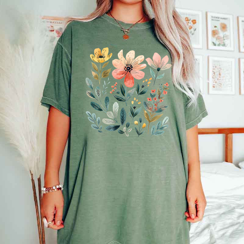 Watercolor Bunch of Flowers Summer T-Shirt-carlalin