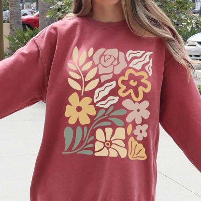 Retro Wavy Flowers Sweatshirt-carlalin