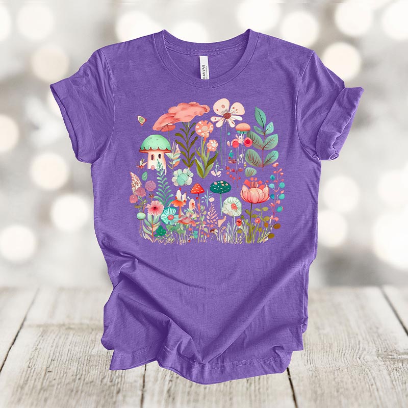 Retro Flowers Mushroom T-Shirt-carlalin