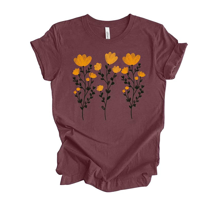 Yellow Flowers and Stems Cute T-Shirt-carlalin