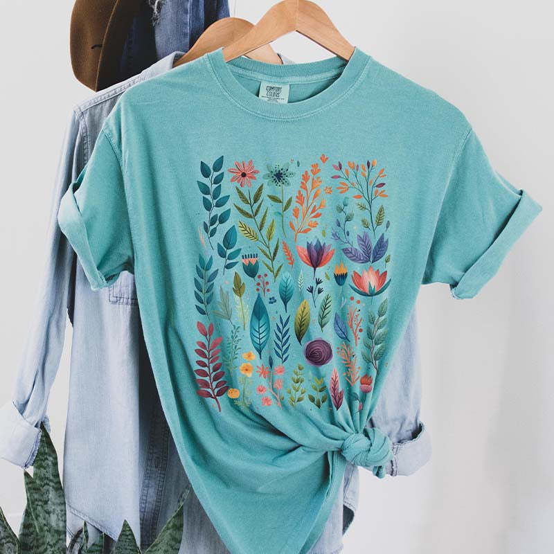 Boho Watercolor Folk Flowers T-Shirt-carlalin