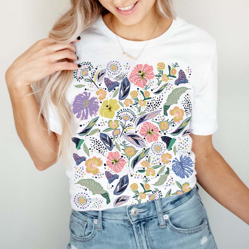 Vintage Botanical Wildflower Leaves T-Shirt-carlalin