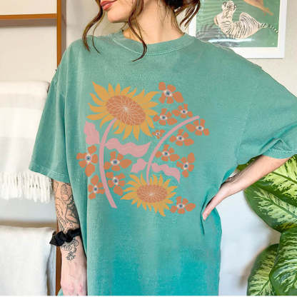 Sunflower Hippie Boho Art T-Shirt-carlalin