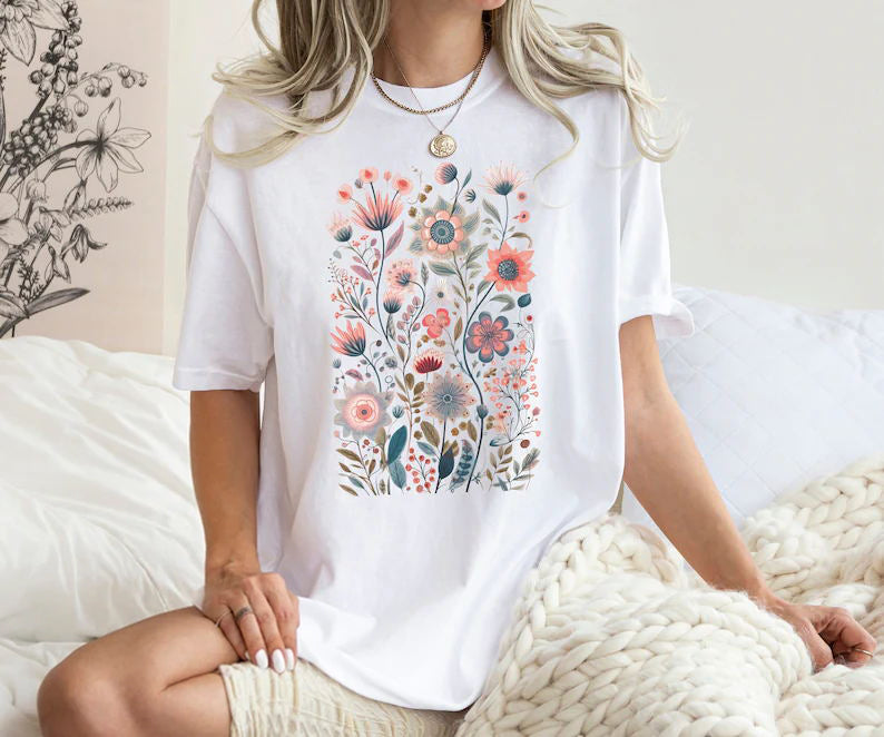 Spring Watercolor Wildflowers Aesthetic Wild Flower Shirt-carlalin