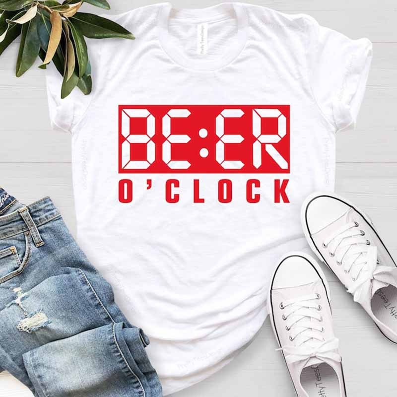 Novelty Funny Birthday  New BEER O'CLOCK T-Shirt-carlalin