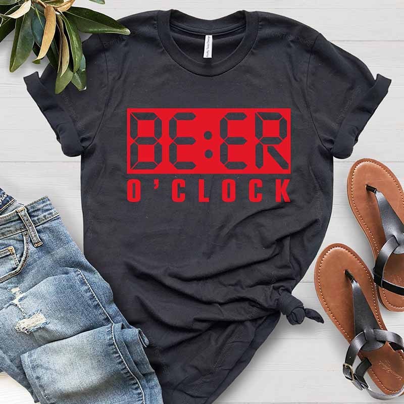 Novelty Funny Birthday  New BEER O'CLOCK T-Shirt-carlalin