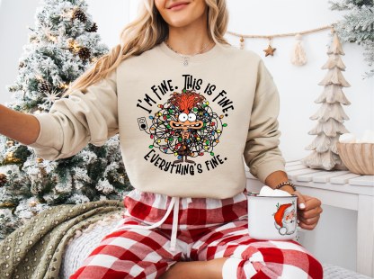 Anxiety I'm Fine This Is Fine Everything Is Fine Christmas Lights Sweatshirt