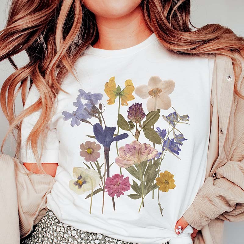 Dried Flower Botanical Floral Printed T-Shirt-carlalin
