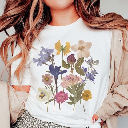 Dried Flower Botanical Floral Printed T-Shirt-carlalin