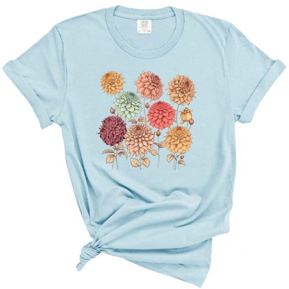 Vintage Dahlias Nature Flowers T-Shirt-carlalin