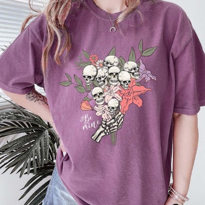 Skull Flowers Be Mine T-Shirt-carlalin