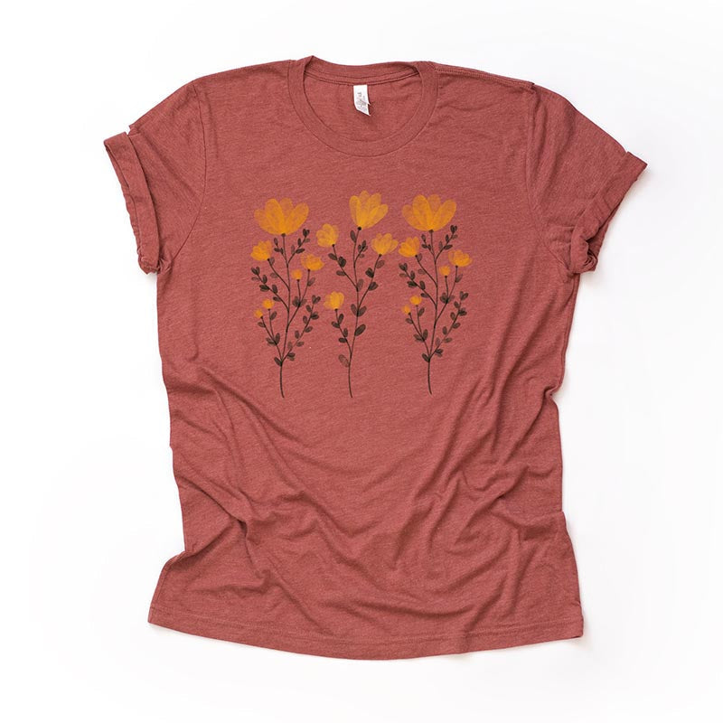 Yellow Flowers and Stems Cute T-Shirt-carlalin