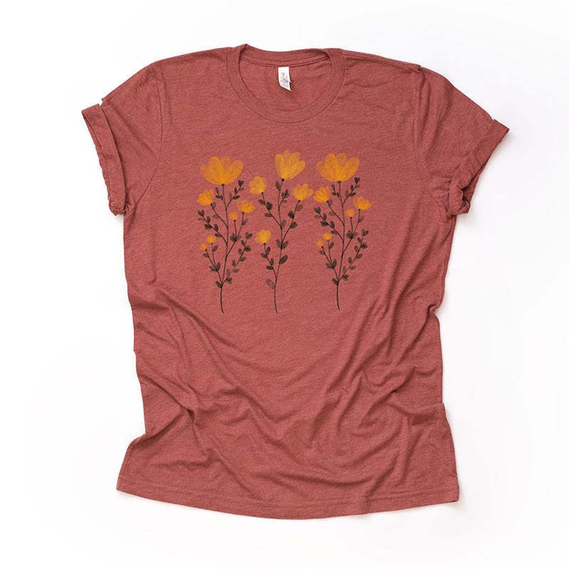 Yellow Flowers and Stems Cute T-Shirt-carlalin