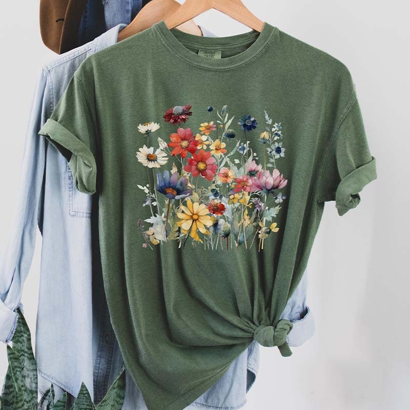 Ladies' Wild Flowers Watercolor T-Shirt-carlalin