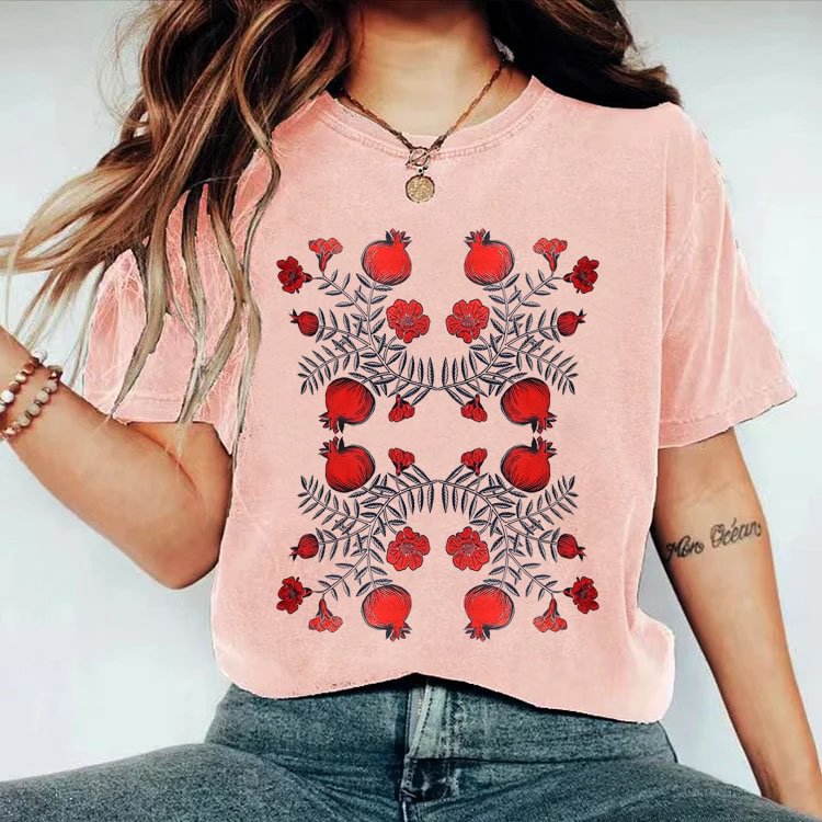 Vintage Pressed Flowers Pomegranate T-shirt-carlalin