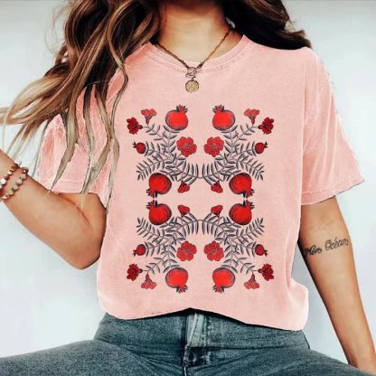 Vintage Pressed Flowers Pomegranate T-shirt-carlalin