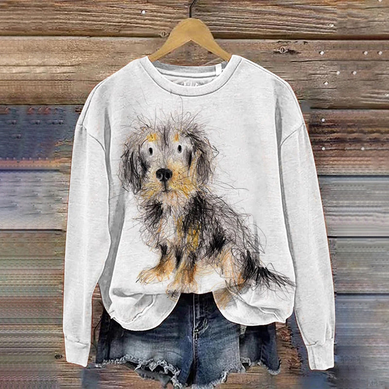 Funny Dog Portrait Art Pattern Print Long Sleeve Casual Sweatshirt-carlalin