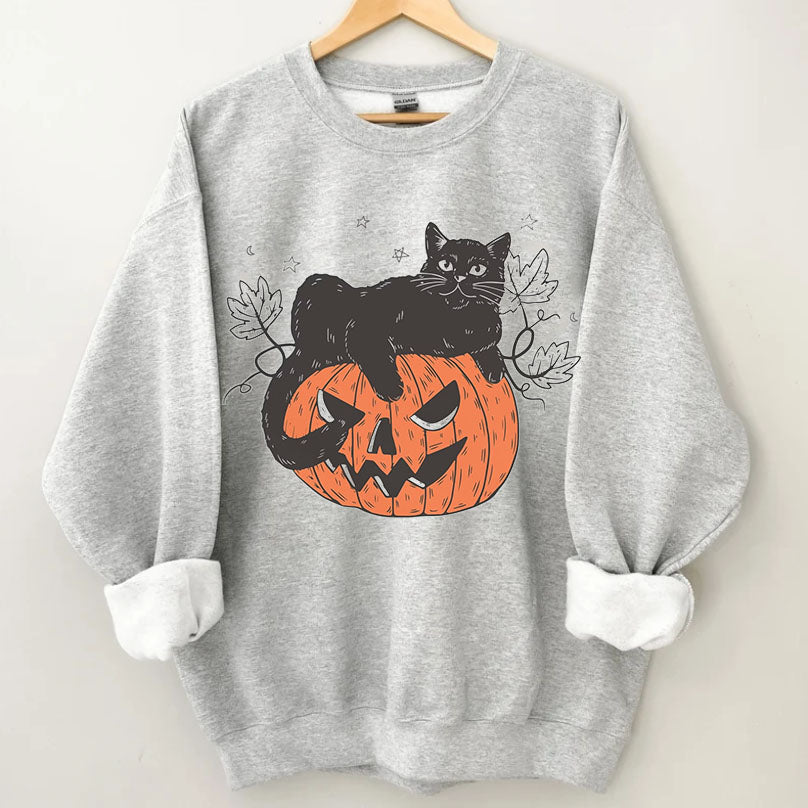 Black Cat on Pumpkin Sweatshirt-carlalin