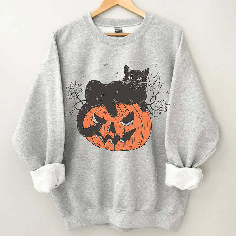 Black Cat on Pumpkin Sweatshirt-carlalin