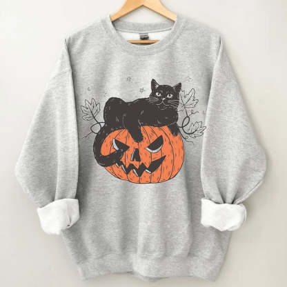 Black Cat on Pumpkin Sweatshirt-carlalin