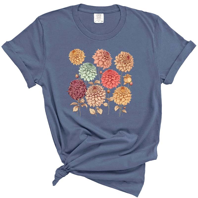 Vintage Dahlias Nature Flowers T-Shirt-carlalin