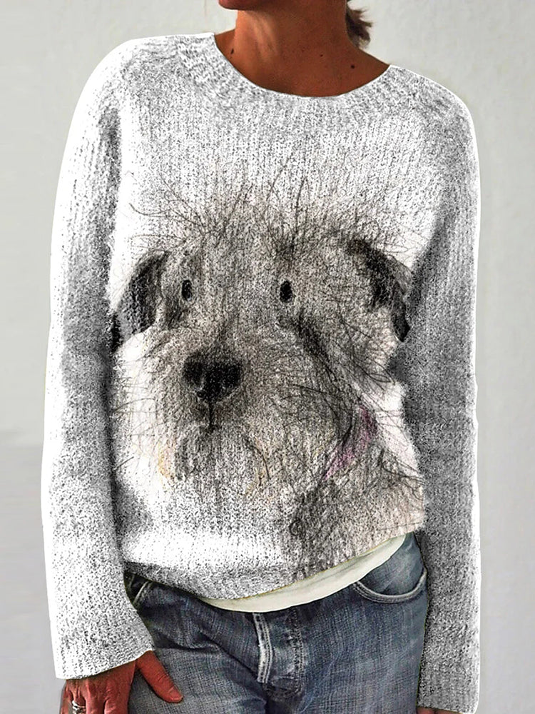 Funny Dog Print Casual Knit Pullover Sweater-carlalin