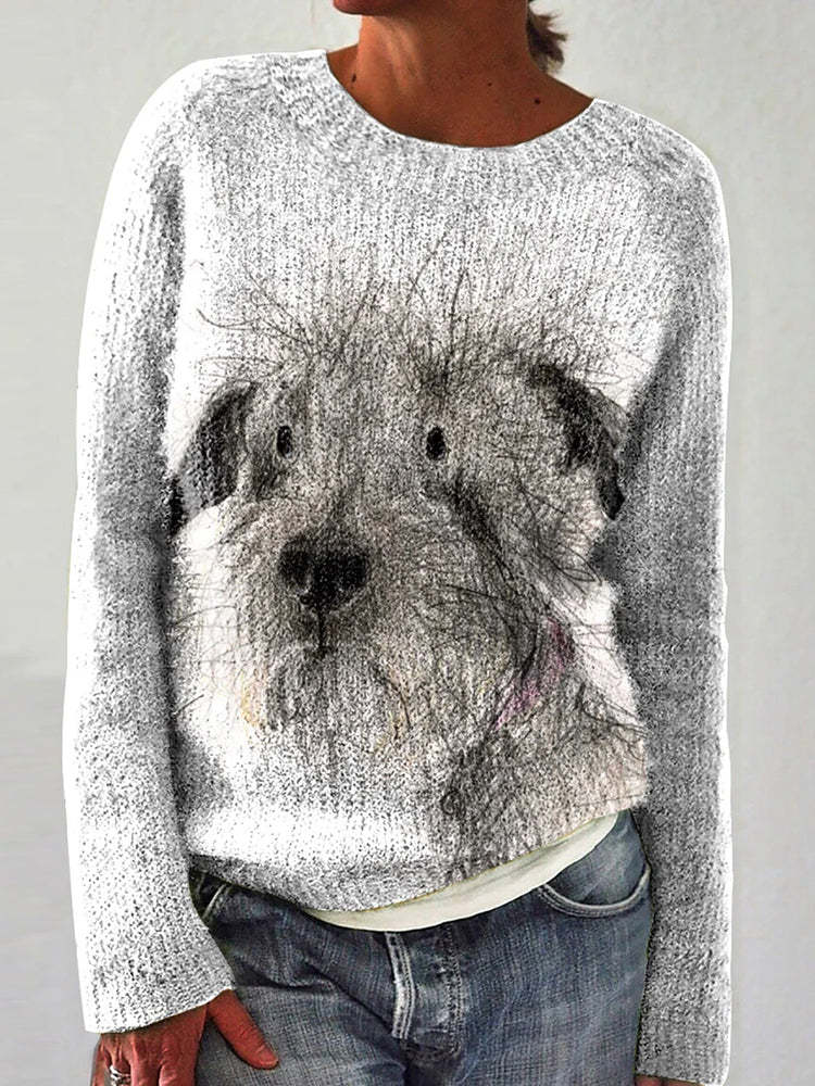 Funny Dog Print Casual Knit Pullover Sweater-carlalin