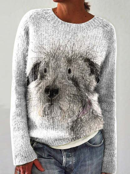 Funny Dog Print Casual Knit Pullover Sweater-carlalin